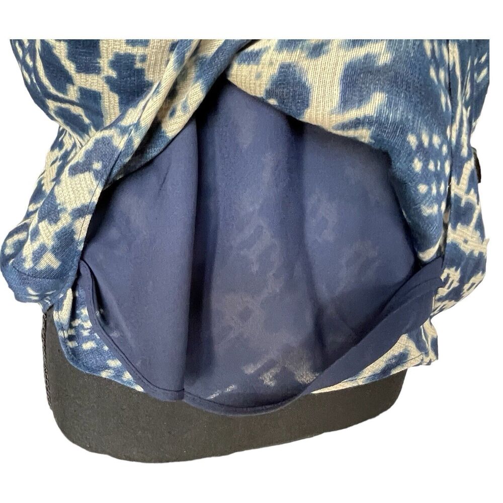LAUREN RALPH LAUREN Silk & Linen Side Zip Wrap Top Blue & Cream Women’s 14 NEW - Picture 6 of 10